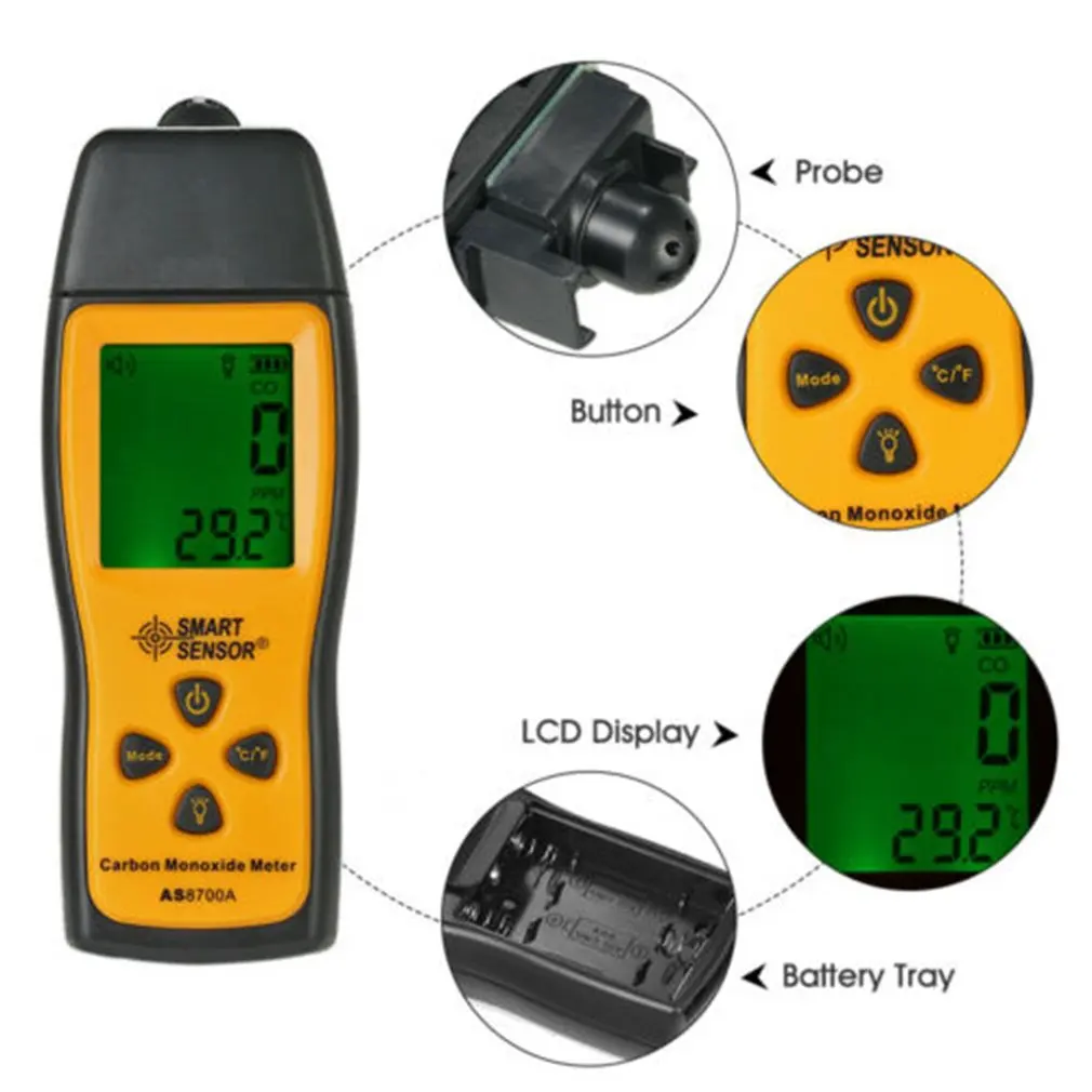 

New LCD Display Carbon Monoxide Gas Detector with alarm Backlight Handheld CO Gas Tester Monitor Detector Analyzer CO Gauge