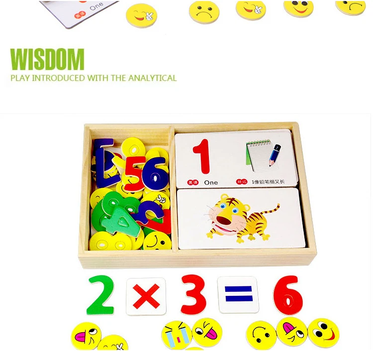 Детские развивающие игрушки деревянные животных смайлик цифровых развлечений цифровой обучения toy box Монтессори математика подарок для