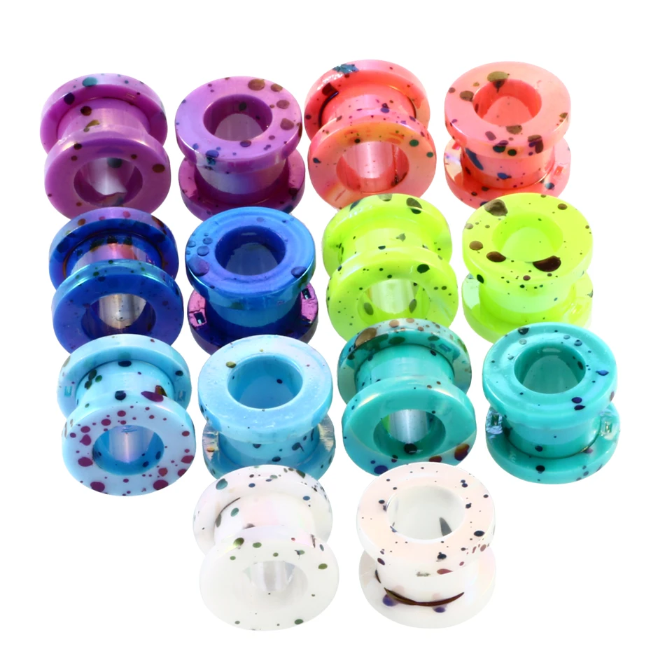 2Pcs Acrylic Pattern Printing Ear Expander Taper Dot Screw Flesh Tunnel Hollow Ear Plug Gauges Stretcher Piercing Body Jewelry