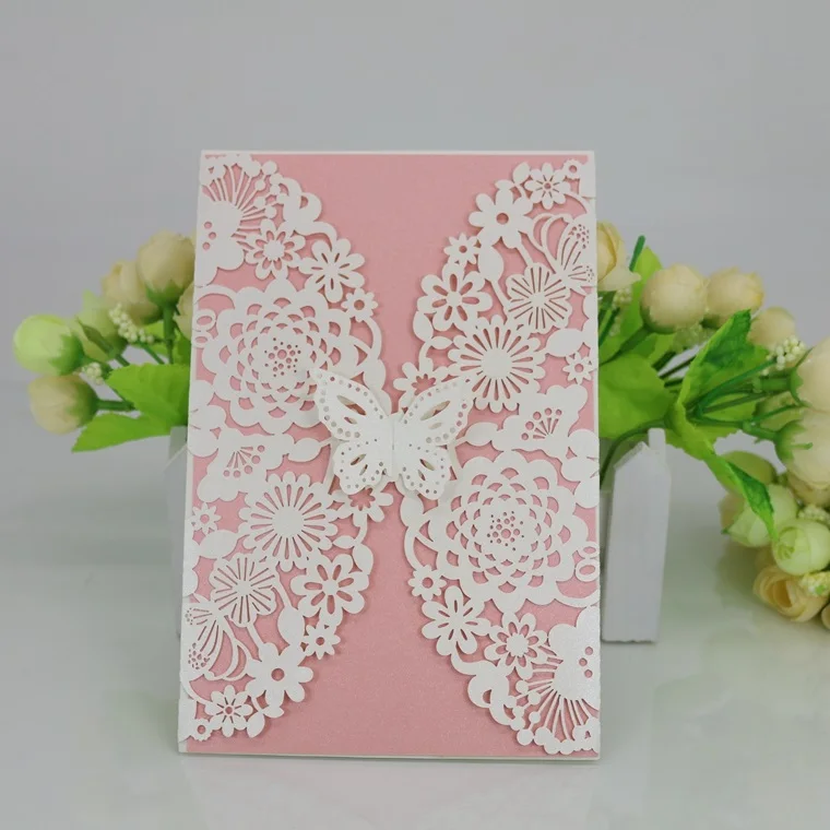 

100pcs Laser Cut Hollow Flower Butterfly Invitations Card For Wedding Party Invitation Cards with Envelope & Seal
