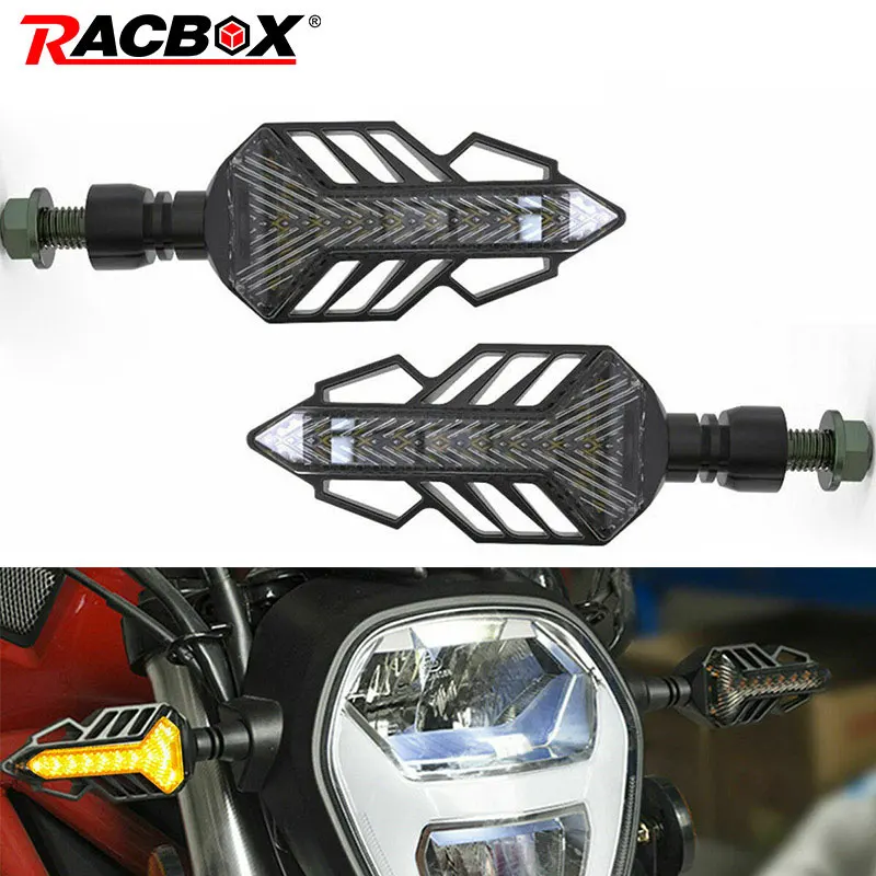 

RACBOX 2pcs Motorcycle LED Turn Signal Lamps Left Right Signals Daytime Running Lights Streamer Indicators Blinkers Universal