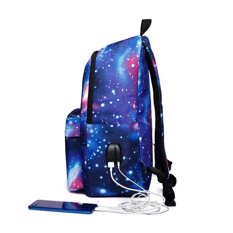 Men Canvas School Laptop Backpack Galaxy Star Universe Space USB Charging for Teenagers Boys Student Girls Bags Travel Mochila