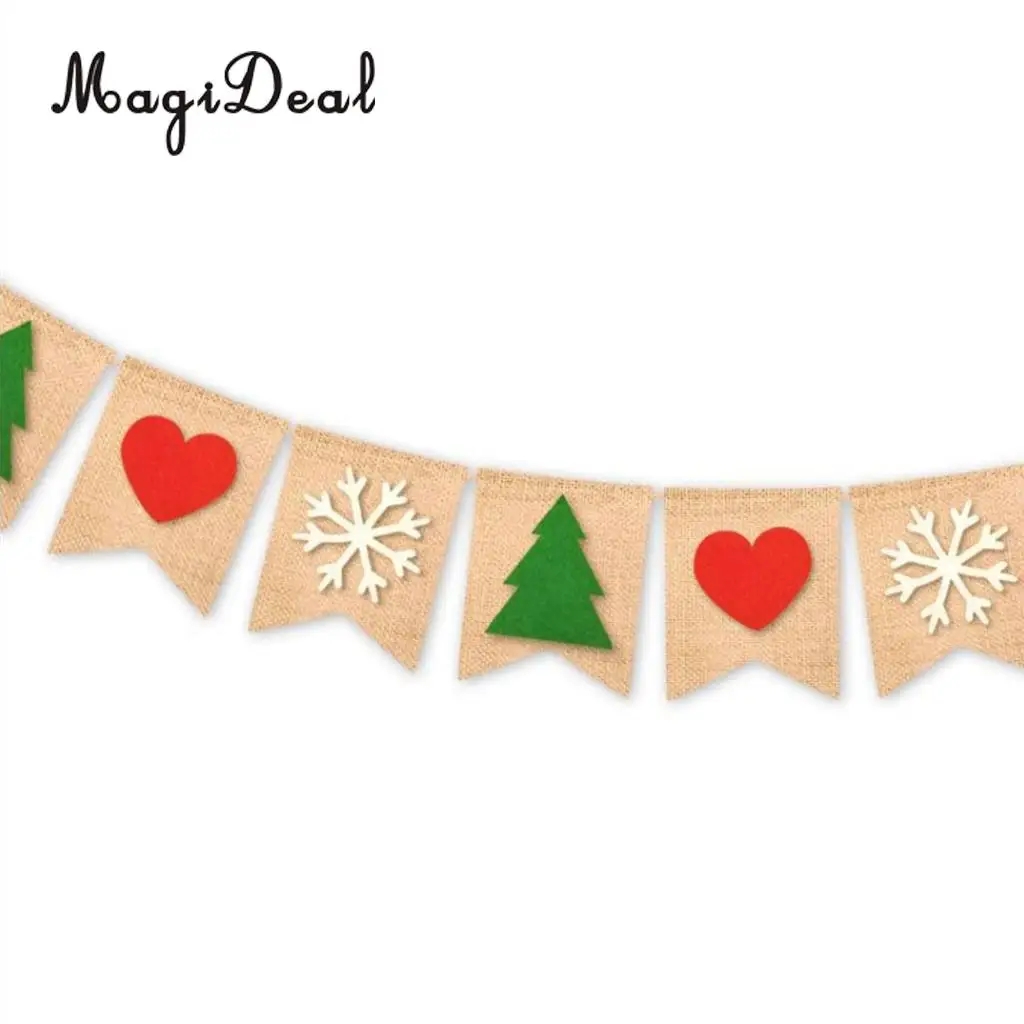 fityle Christmas Tree Heart Snowflake Burlap Linen Banner Garland Decoration Props
