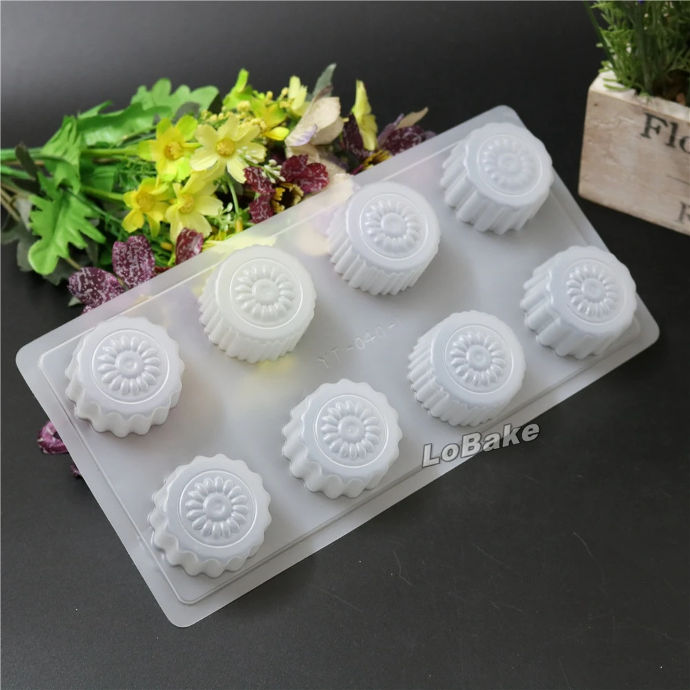 

(5pcs/lot) 8 cavities traditional Chinese flower pattern round shape Semi-transparent PP Plastic Mooncake Mold ice cube moulds