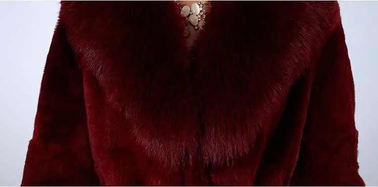 Женское зимнее пальто из кроличьего меха, женское роскошное пальто из искусственного лисьего меха с воротником Fut, тонкое длинное пальто из искусственного меха с поясом, пальто из искусственного меха A1423