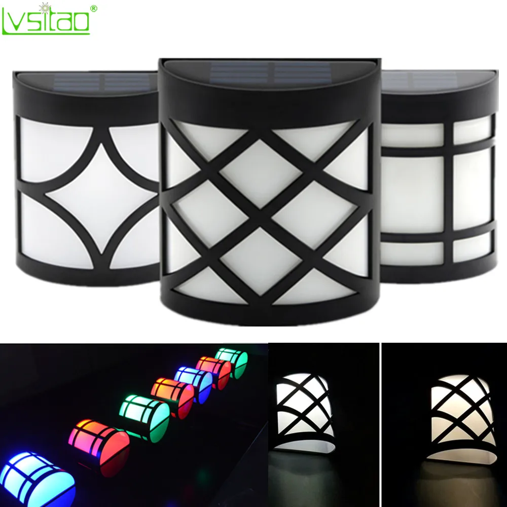 

Outdoor solar charge garden lamp waterproof fence LED wall light RGBW/ww/w color changing 6led auto on/off gate street lamps