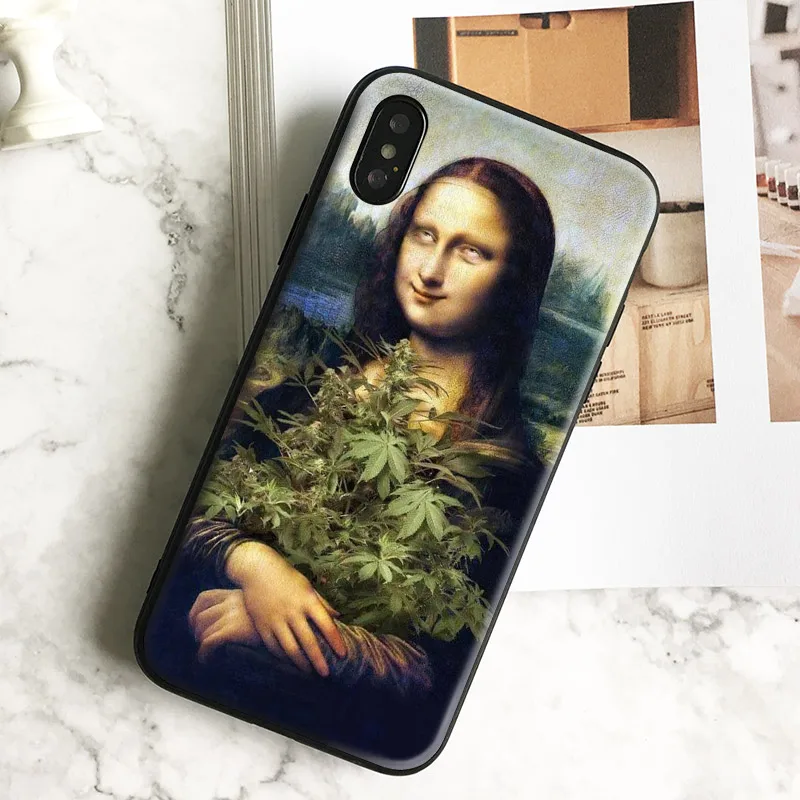 

Mona lisa Cannabis leaf funny art coque Soft Silicone Phone Case Cover Shell For Apple iPhone 5 5s Se 6 6s 7 8 Plus X XR XS MAX