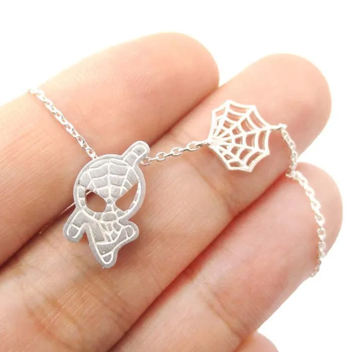 SPIDER-MAN AND WEB SHAPED CHARM NECKLACE IN SILVER MARVEL SUPER HEROES