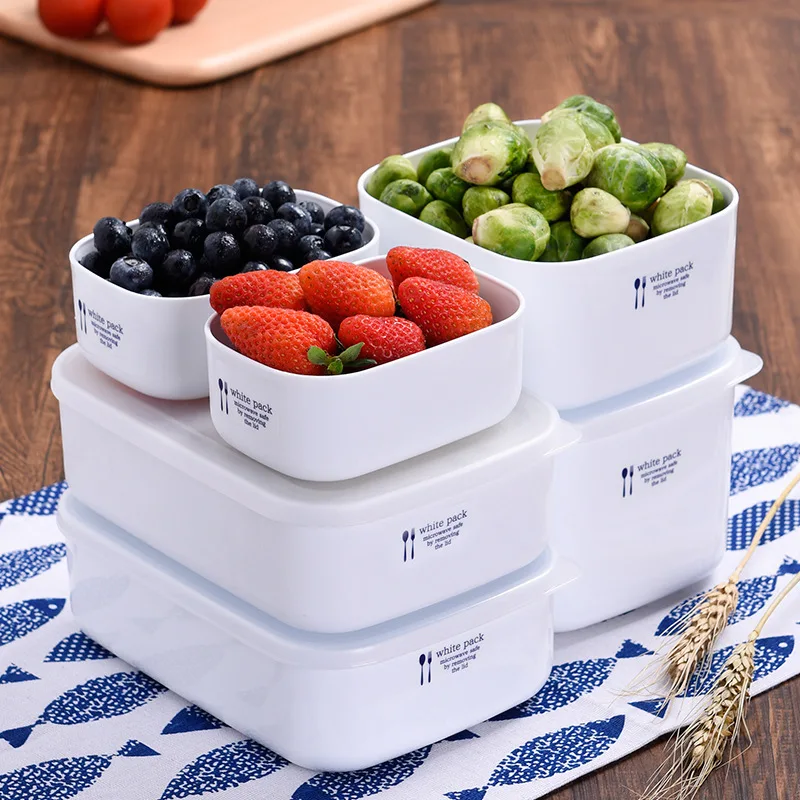 ONEUP белый бытовой Ланч-бокс для хранения пластиковый прямоугольный фруктовый Microwavable контейнер в холодильник Детская коробка для посуды