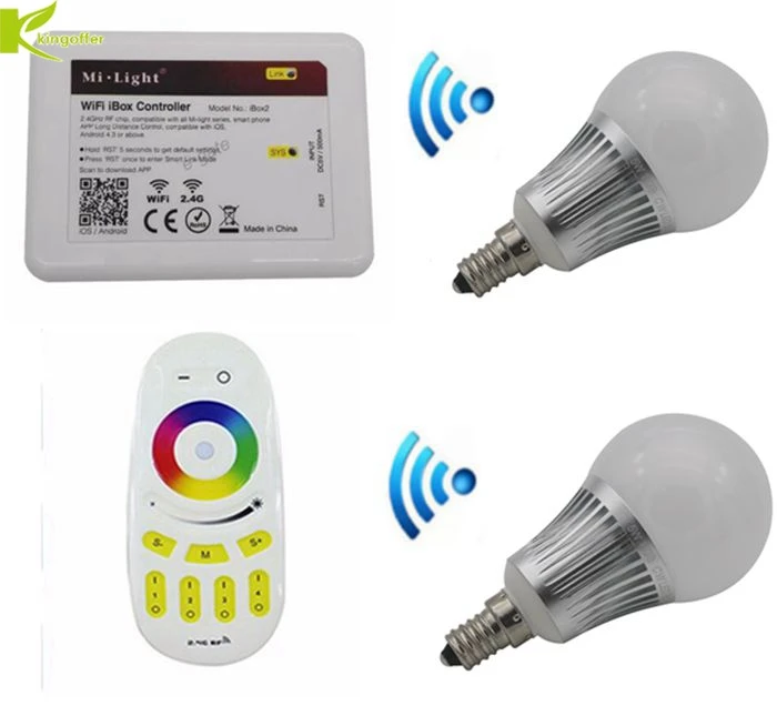 

Kingoffer Mi Light 2.4G Wireless 5W LED Bulb E14 RGB CCT Smart Lamp & Milight Wifi Controller + 4 Zone RGBW RF Remote Control