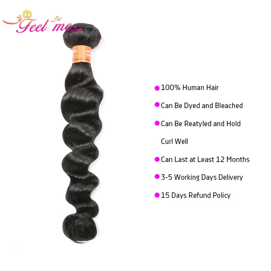 FEEL ME Loose Deep Wave Bundles Peruvian Hair Weave Bundles Remy Human Hair Can Buy 1/3/4 Bundles Natural Color Hair Extensions
