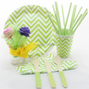 

Party Tableware Set Green Color Chevron Design Party Tableware Christmas Party Tableware Paper Plate Cup Straw Napkin Cutlery