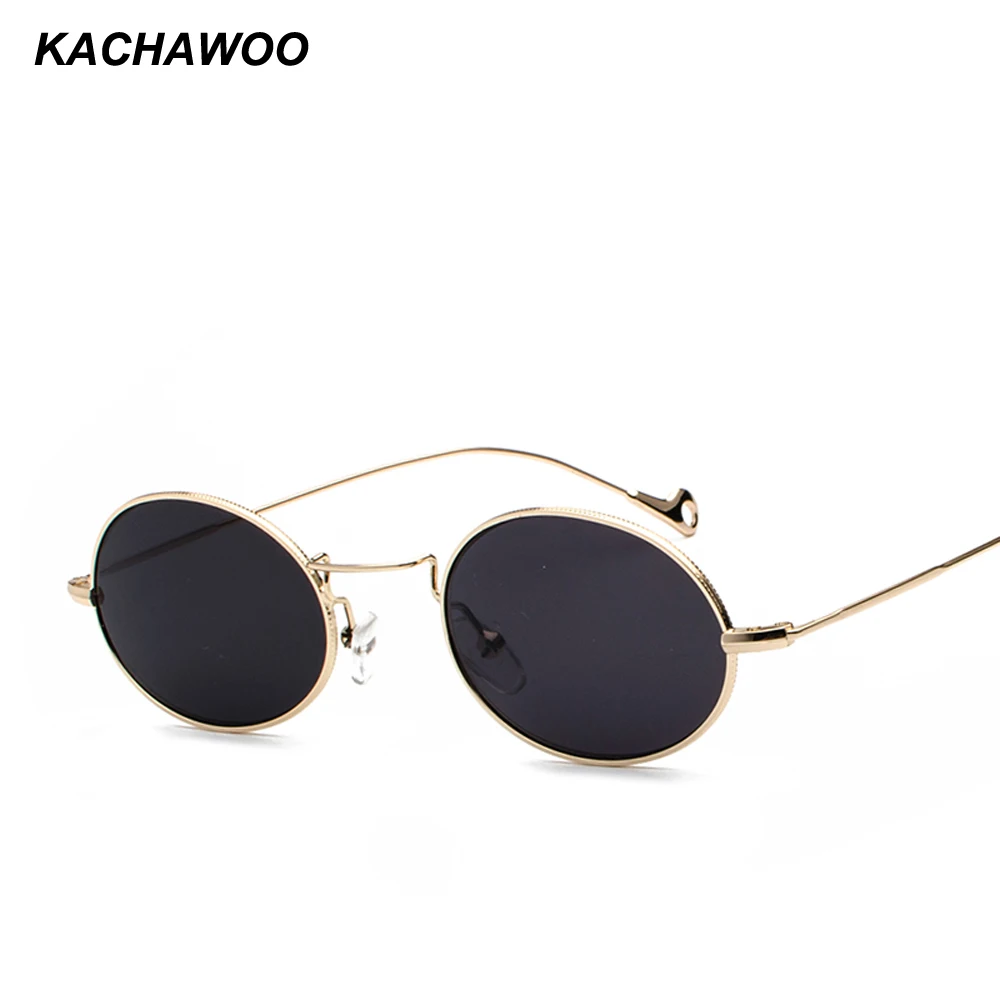 

Kachawoo wholesale 6pcs small oval retro sunglasses men gold metal frame red blue vintage sun glasses for women round UV400