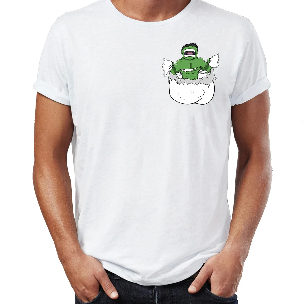 

Casual Men's t-shirt Angry Hulk Inside A Pocket Funny Awesome Artwork Printed Tshirt Unisex Tees Tops Harajuku Streetwear