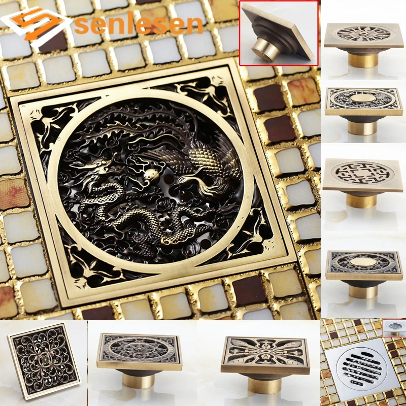 New Arrival Antique Brass Bathroom Square Floor Drain Waste Drainer