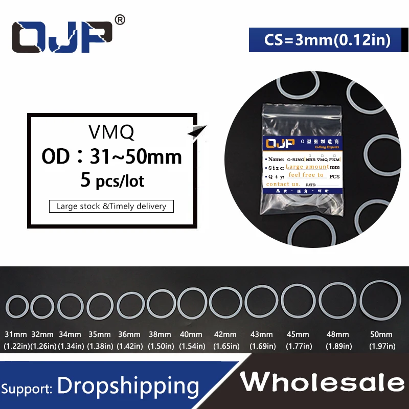 5 шт./лот силиконовым кольщом силикон/VMQ-хомут с круглым воротником для мальчиков и девочек OD31/32/34/35/36/38/40/42/43/45/48/50*3 мм резиновое уплотнительное кольцо уплотнения хорошую эластичность прокладки