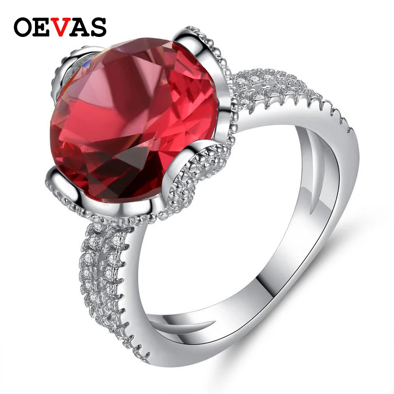 

2019 Hot sale Red Zircon Crystal AAA CZ Wedding ring for women High Quality Silver color Finger ring size 6 7 8 9 10 Bague Anel