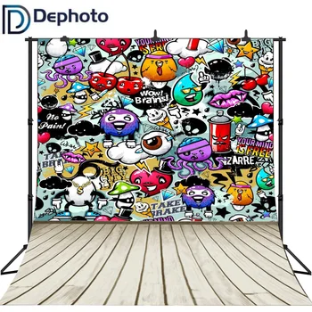 

Dephoto Graffiti Photo Background Cartoon Characters For Children Wooden Floor Fun Camera Photography Backdrops