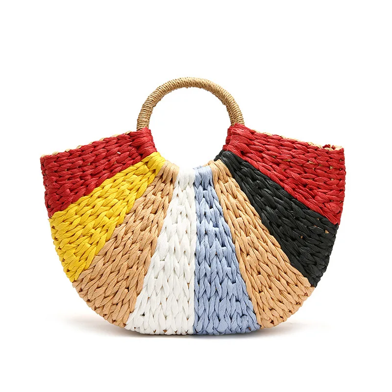 

2019 New Weave Straw Bag Semi-circular Rainbow Shoulder Slung Summer Female Bohemia Beach Bags for Women Color Women's Handbags
