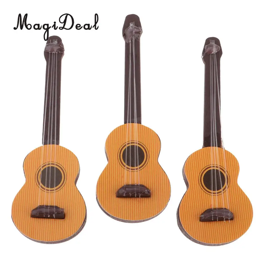 Set of 3 Pieces Handcrafts Miniature Wooden Guitar for 1/12 Dolls House Life Scenes Decor Accessories