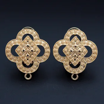 

Clip Back Earrings Post Filigree four Leaf Clover Base Earrings Connector Linkers for DIY Indian Wedding Earrings Jewelry Making