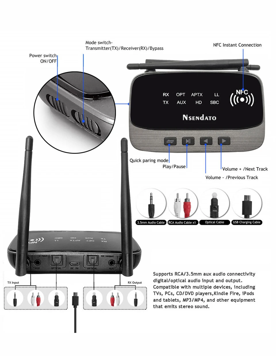 3,5 мм разъем 80 м длинный диапазон беспроводной aptx hd bluetooth 5,0 стерео AUX аудио музыкальный передатчик приемник адаптер handfree для автомобиля тв