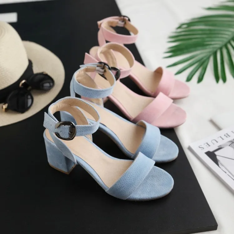 

Big Size 9 10 11-17 high heels sandals women shoes woman summer ladies A word buckles to show toe after empty