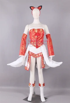 

LOL The Nine-Tailed Fox Ahri Cosplay Tail Accessories Halloween Uniforms Cospaly Costume Custom-made Dress+Tail+Socks+headdre A