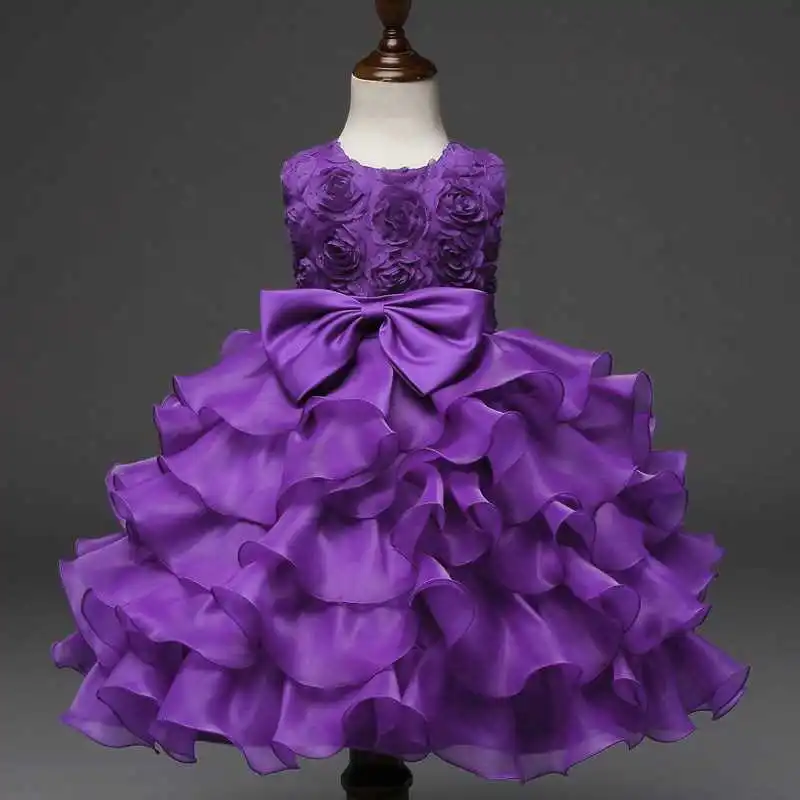 JaneyGao/ г. Новое поступление, платье с цветочным узором для девочек красное элегантное детское торжественное платье с бантом для свадебной вечеринки, розовое, голубое, фиолетовое, белое - Цвет: Фиолетовый