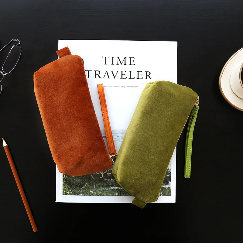 

Creative Velvet Pencil Case Pen Bag with Zipper Large Capacity Kawaii Stationery Make Up Case Pouch Bags School Supplies