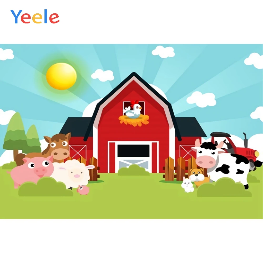 

Yeele Sky Sun Clouds Farm House Cow Pig Grassland Photography Backgrounds Customized Photographic Backdrops for Photo Studio