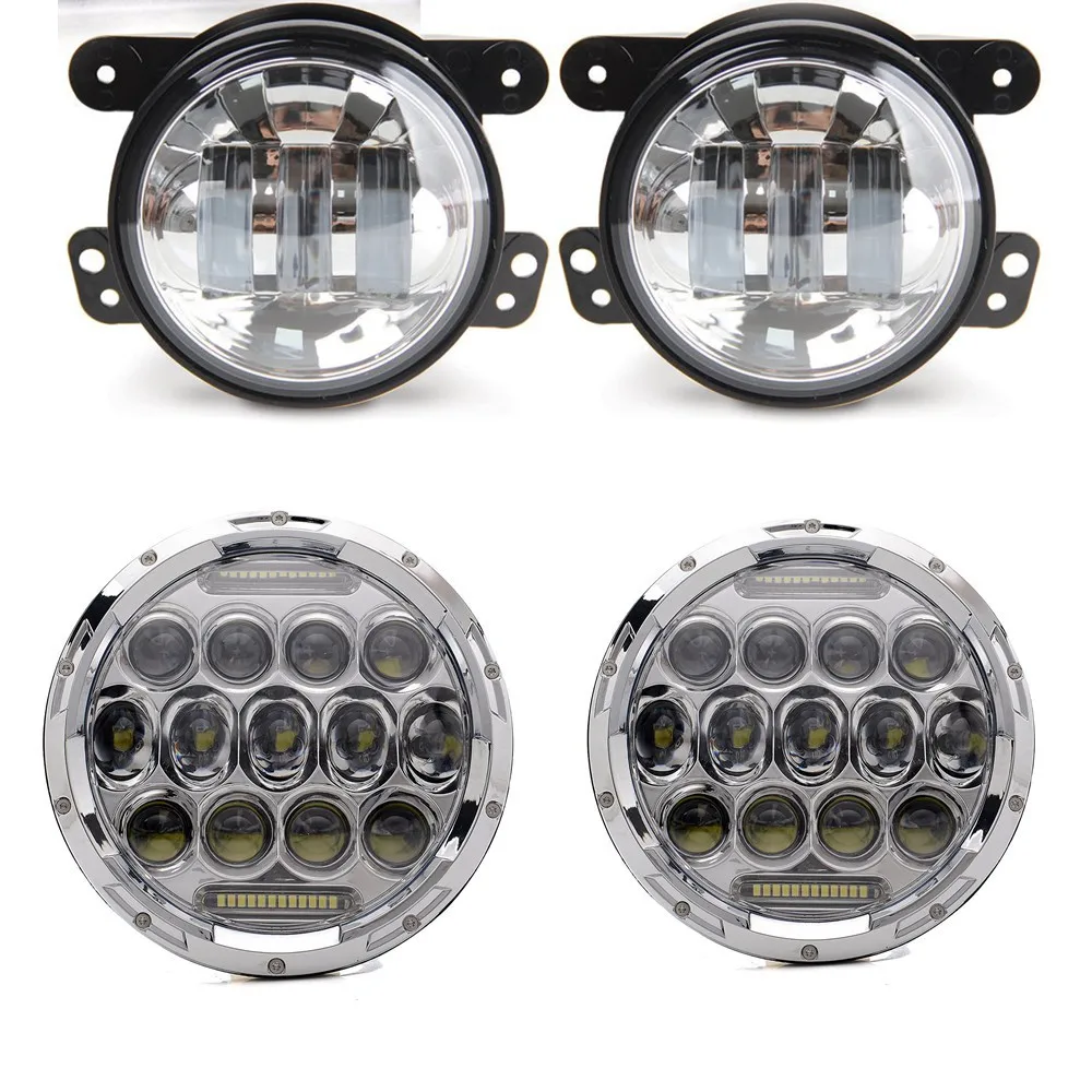 

Chrome / Black Wrangler Set 7'' inch 75w LED Driving Headlights with DRL+ 4 Inch LED Front Bumper Fog Lights For Jeep JK TJ LJ