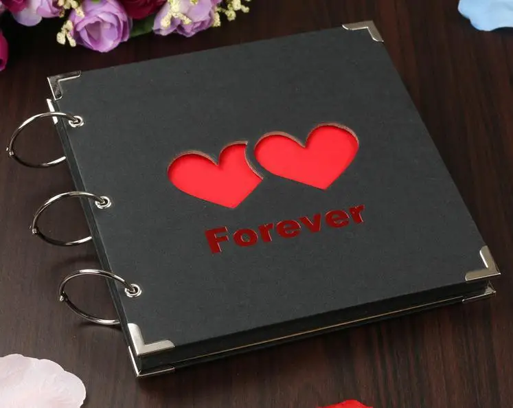 

7 Inch Handmade 30 Black Sheets Hollow Out Heart DIY album de fotos Scrapbook Photo Album