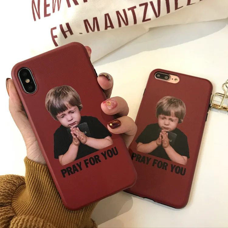 

Wine Red Cartoon Pray Boy Case For iPhone X 6 6 Puls 6S 7 8 Plus Case Soft Silicone Back Cover Fashion Retro Cute Cases Coque