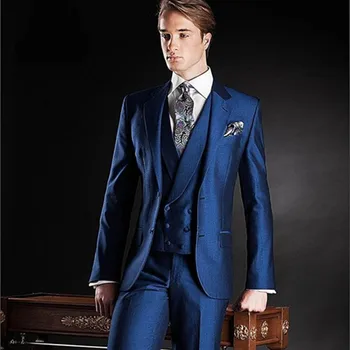 

New Fashion Men Blazer Suit Wedding Business mens Suits blue Jacket Pants Formal Tuxedo Dress Costumes(Jacket+Pants+Vest+Tie)
