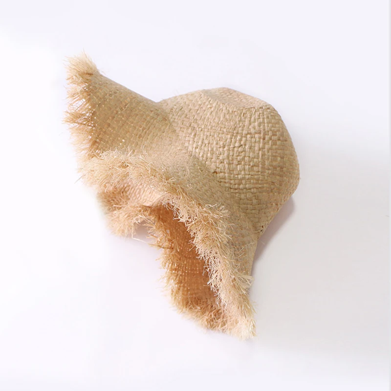 الصيف بسيطة بلون اليدوية نسج الرافية قبعات للحماية من الشمس للنساء الدانتيل يصل كبيرة حافة القش قبعة في الهواء الطلق شاطئ الصيف قبعات