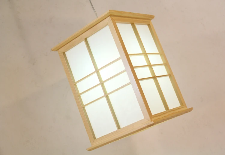 Японский стиль татами квадратный светодиодный подвесной светильник из твердой древесины с абажуром Pinus Sylvestris № 301 для балкона фойе прохода