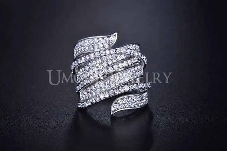 UMODE Уникальные выразительные женские кольца для коктейльной вечеринки позолоченные белым золотом украшенные искусственными бриллиантами UR0205