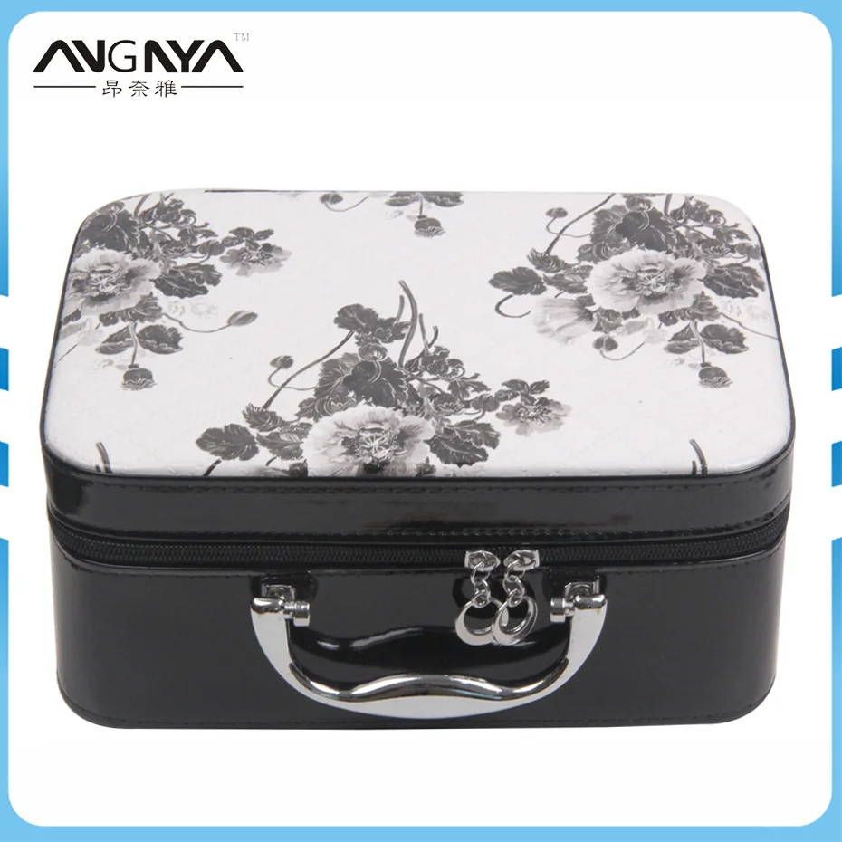 

ANGNYA 3Pcs/Set Fashion Portable PU Leather Cosmetic Case Women Black Flower Printed Wash Toiletry Travel Case Makeup Bag