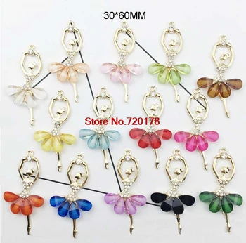 

14Colors alloy ballet girl crystal rhinestone button flat back embellishment for phone accessories 30pcs MBBD01