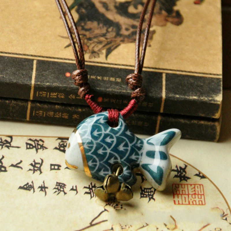 

Chinese Vintage Folk Ceramic Choker Fish Porcelain Art Jewelry Necklaces & Pendants Women Accessories Sweater Chain Necklace