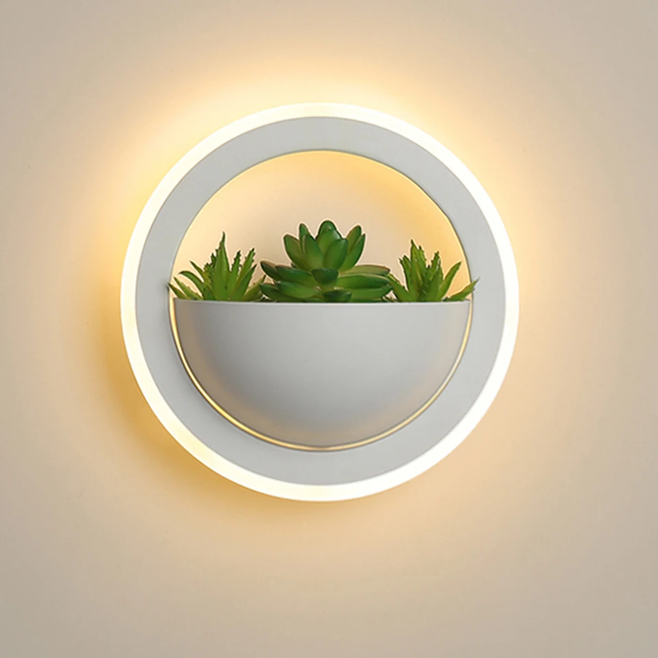 Lâmpada de Parede Luzes de Parede Simulado Plantas Verdes Arandela Interior Acrílico Circular Ac85 260 v Quarto Corredor Varanda Led 10 w