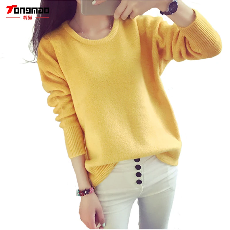 2016 Women New Autumn&Winter Cashmere Blend Candy Color Sweater Long Sleeve O-Neck Warm Pullovers Knitted Soft Female Sweaters
