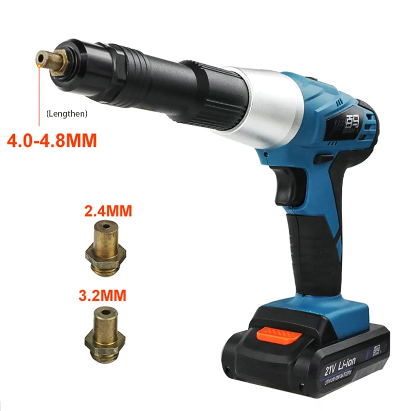 21 в портативный беспроводной зарядки электрический заклепочник Поддержка 2,4 мм 3,2 мм 4,0 мм 4,8 мм заклепки с светодиодный подсветкой заклепки гайка пистолет