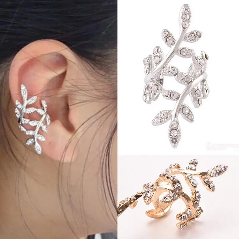 

1PC New Leaf Ear Cuff Earrings Warp Clip Ear Clip Retro Crystal Earings Rhinestone Women's Fashion Jewelry
