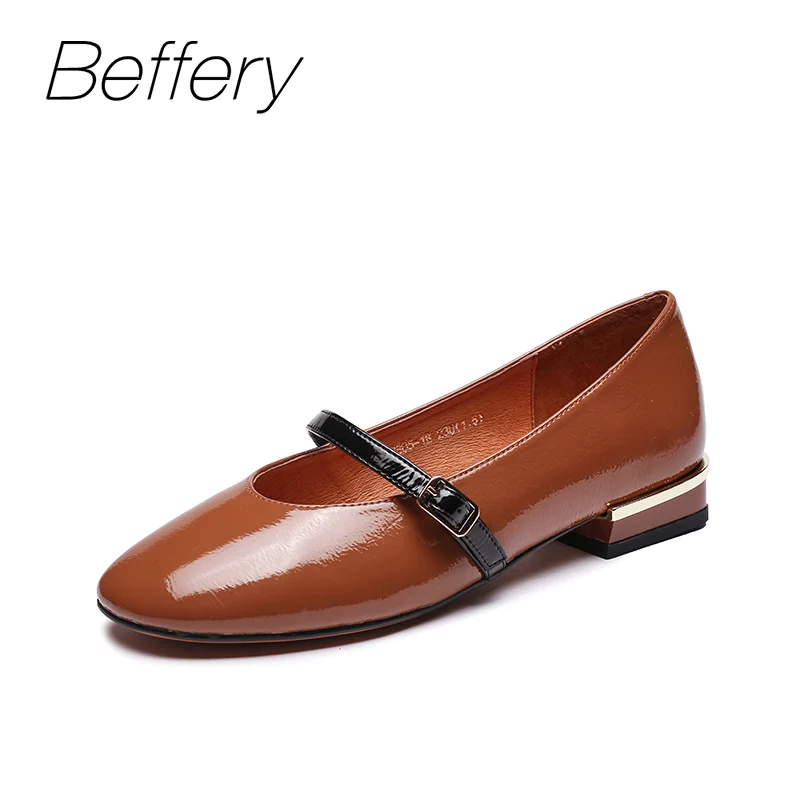 

Beffery Patent Leather Mary Jane Flats Shoes for Woman autumn 2018 Fashion Round toe Slip-on Solid Colour Low Heels ladies Shoes