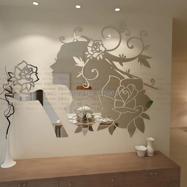3d акриловые наклейки на стену с изображением цветочной феи, Мультяшные наклейки на стену с зеркальной поверхностью, украшение для обеденной комнаты, домашний декор, сделай сам, художественный Настенный декор