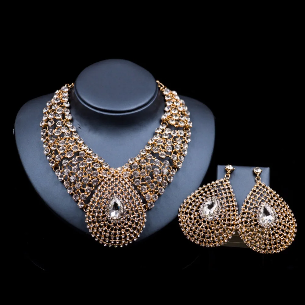 Indian Bridal Jewelry Sets Wedding Crystal Water Drop Rhinestone Necklace and Earrings Set for Women 2018 Trendy Jewelry Sets Indian Bridal Jewelry Sets Wedding Crystal Water Drop Rhinestone Necklace and Earrings Set for Women 2018 Trendy Jewelry Sets
