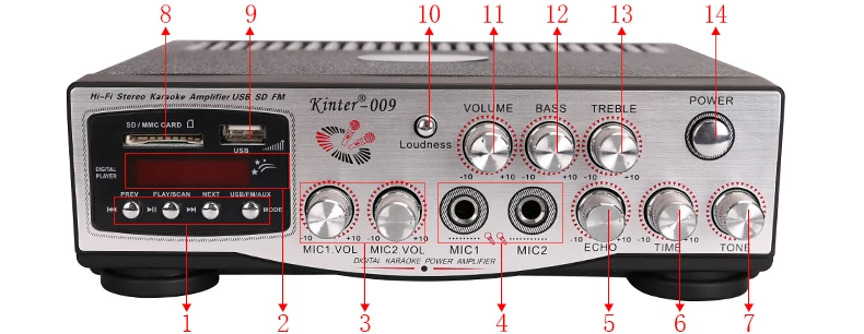 Kinter-009 профессиональный усилитель караоке аудио 2 канала питания AC220V DC Mic вход USB SD AUX FM радио paly стерео звук