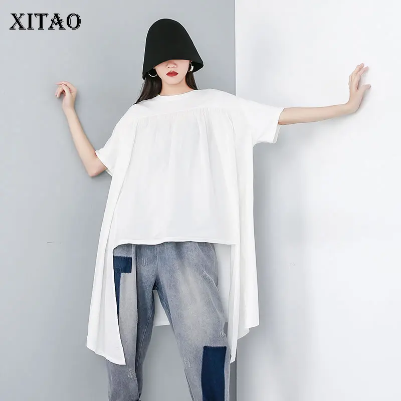 

XITAO Irregular Plus Size Long T Shirt Women Tide Summer Clothes Splicing Persoanlity Short Sleeve Casual Women Tshirt XJ1666